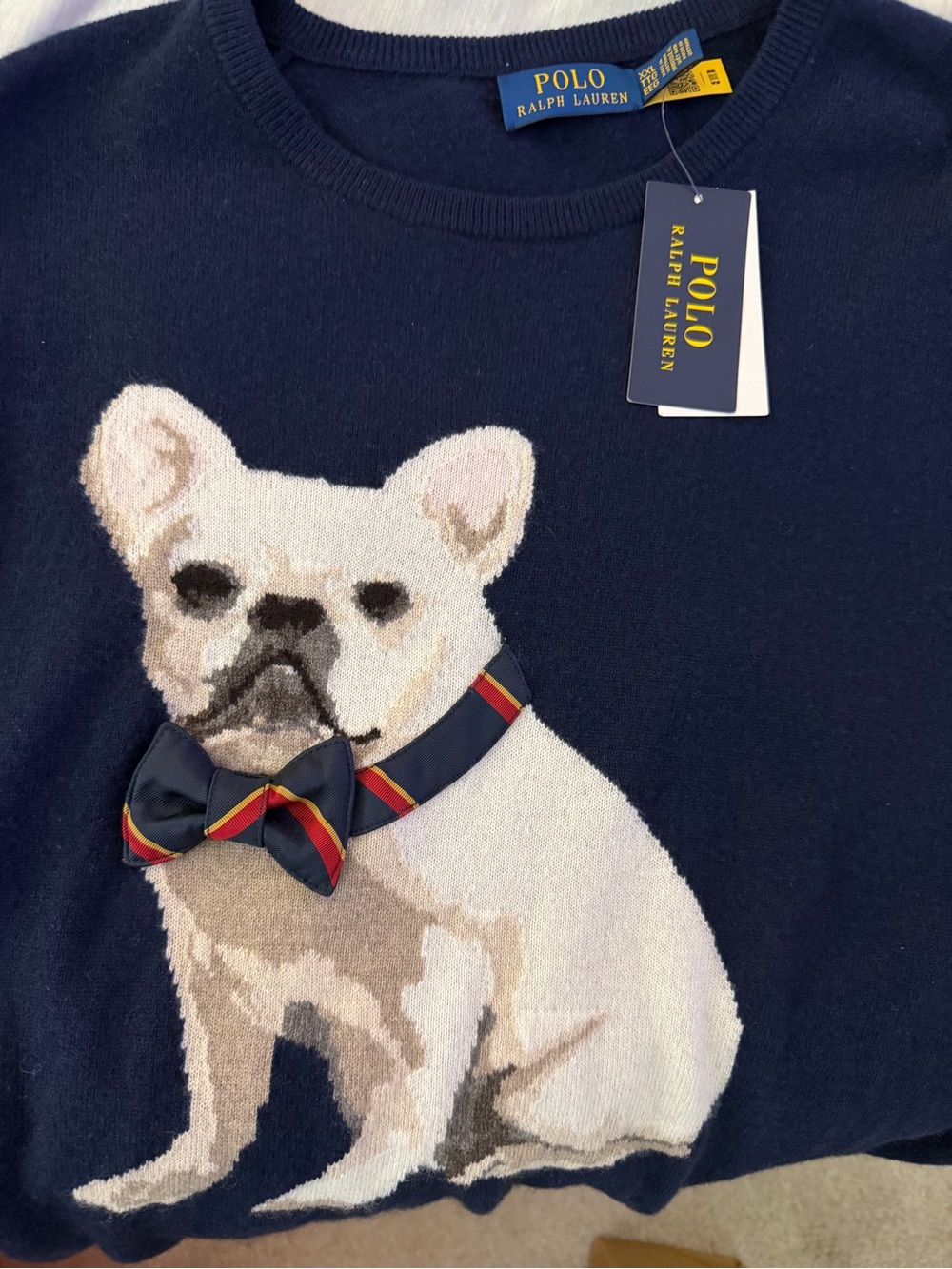 Ralph Lauren Navy Crewneck with White French Bulldog Motif - Picture 5 of 5
